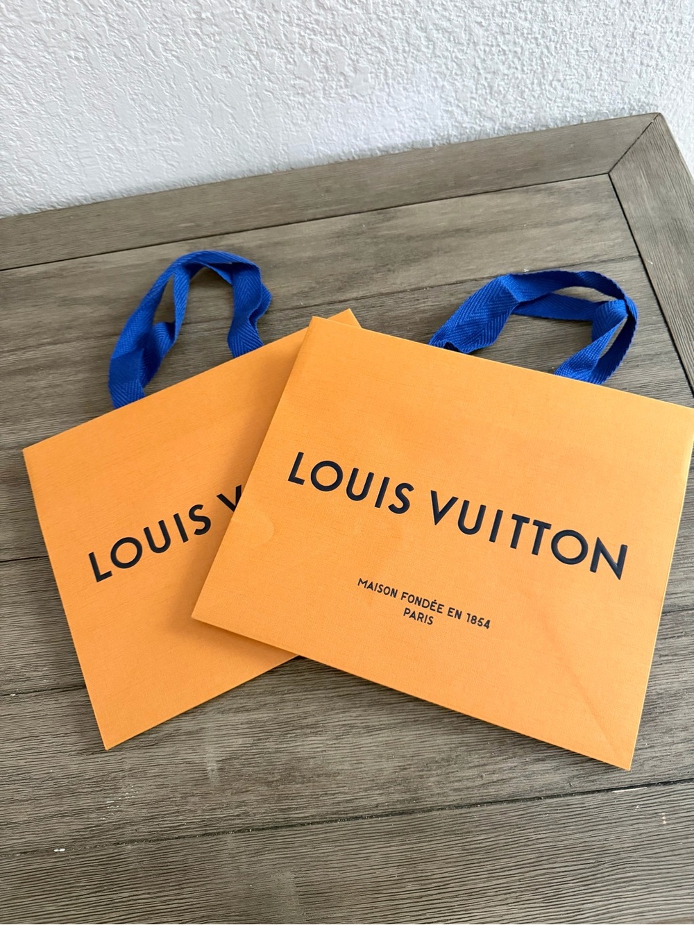 Louis Vuitton Orange Shopping Bags with Blue Ribbon Handles! 2 pairs bag
